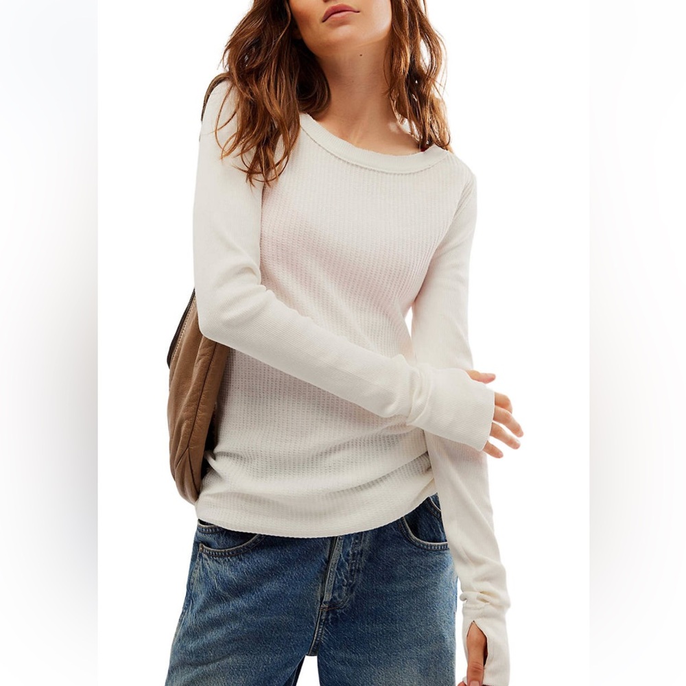 WE THE FREE Long Sleeve Ribbed Crew Neck Pullover - White/Cream